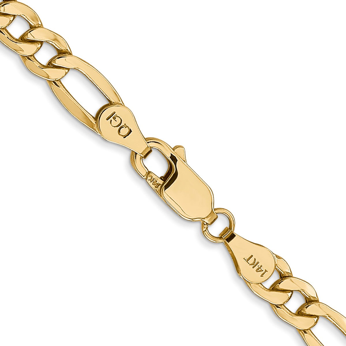 14K Yellow Gold Unisex 22" Semi-Solid Figaro Chain