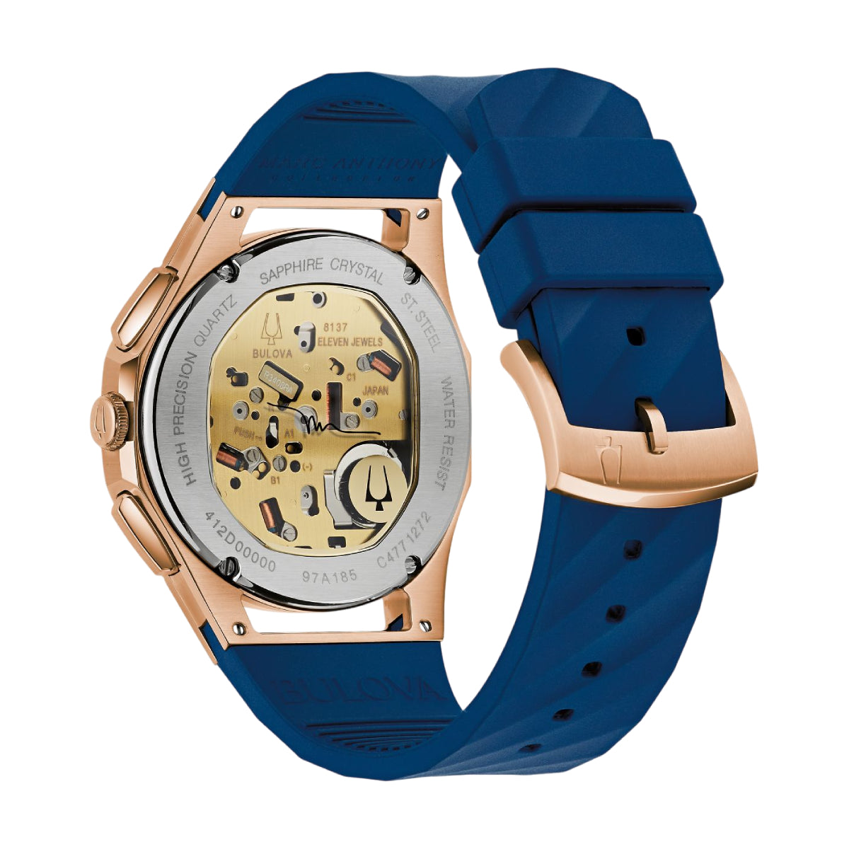 Bulova Curv Marc Anthony Men's 44mm Strap Watch - Blue/Rose Gold-Tone