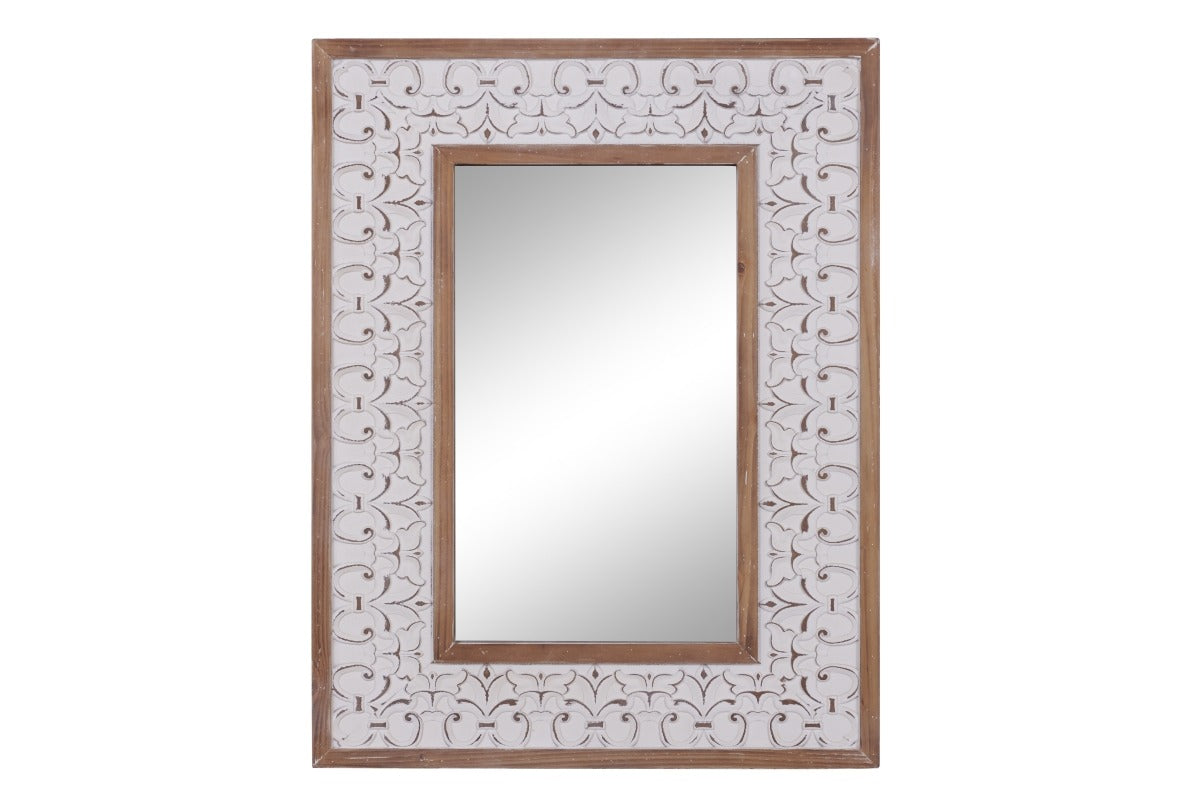 Decmode Rectangular White & Natural Wood Wall Mirror