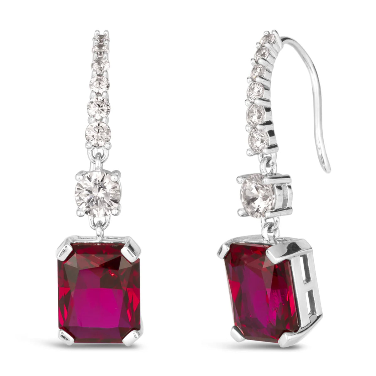 Anna Zukerman Diana 08 Women's 6 ct. Ruby and Diamond Crystalline Sonata 6 Drop Earrings in Platinum-Plating over 925 Sterling Silver