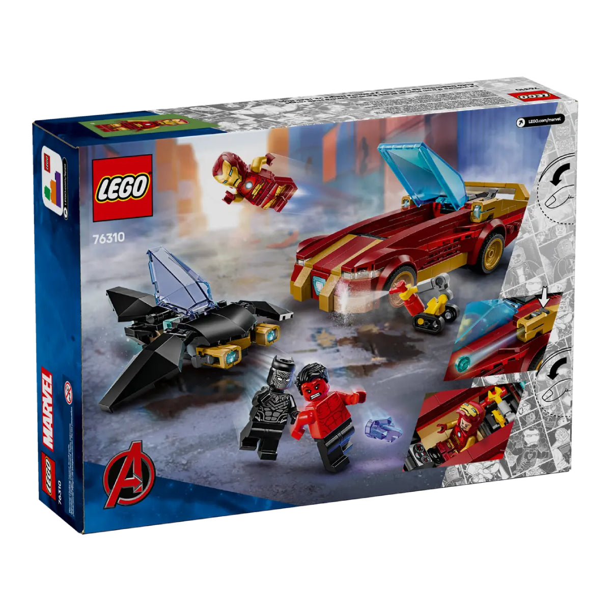 LEGO Marvel Iron Man Car & Black Panther vs Red Hulk Super Hero Building Toy Set (295-Pieces)