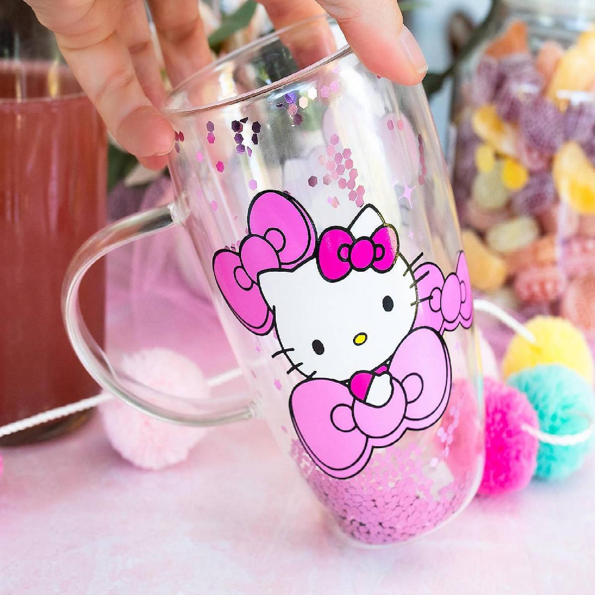 Sanrio Hello Kitty Bows and Stars 15 oz Confetti Glass Mug