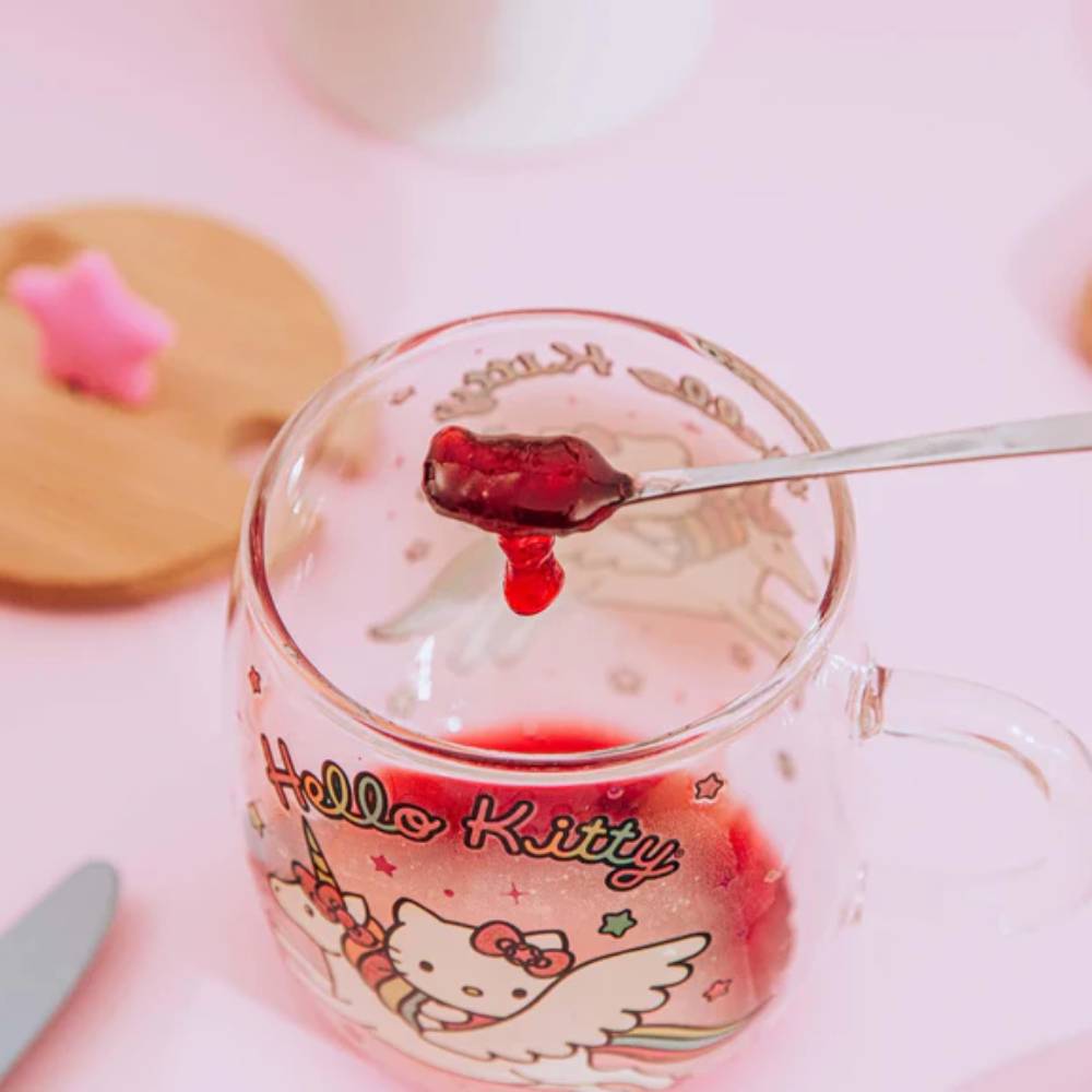 Sanrio Hello Kitty 17 oz Glass Mug With Star Topper Lid and Spoon - Multicolor