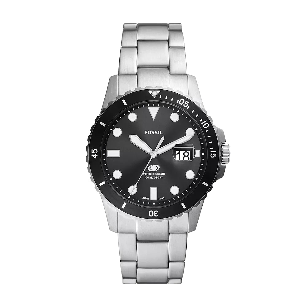 Fossil Blue Dive 42mm Silver-Tone Bracelet Watch - Black Dial