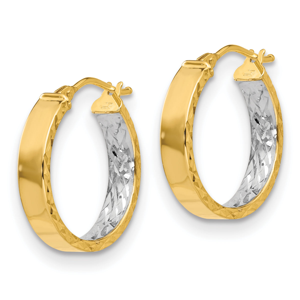 14K Yellow Gold Leslie's Women's 3.8mm Diamond-Cut Hoop Earrings with Rhodium Plating