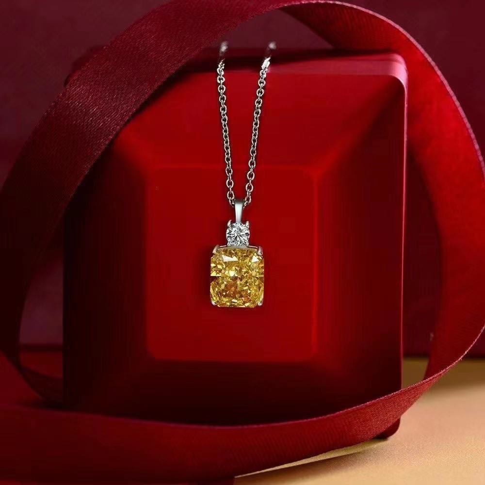 Anna Zuckerman Diana 30 Women's 20" 0.25 ct. Diamond Crystalline & 4 ct. Canary Yellow The Elliston Necklace in Platinum-Plating over 925 Sterling Silver