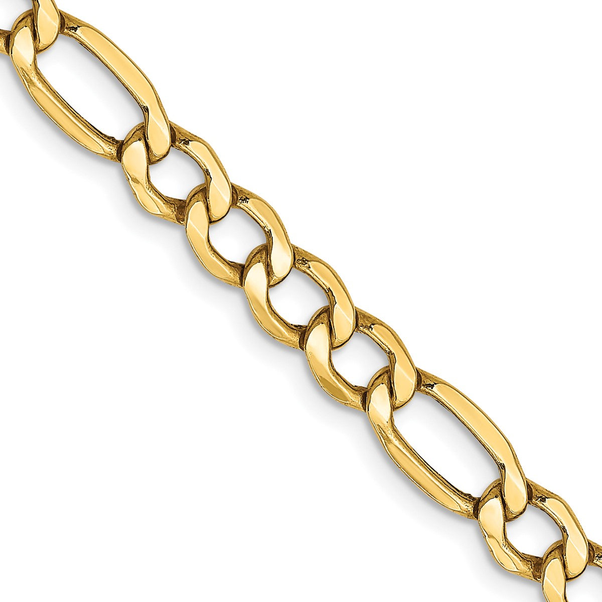 14K Yellow Gold Unisex 24" Semi-Solid Figaro Chain