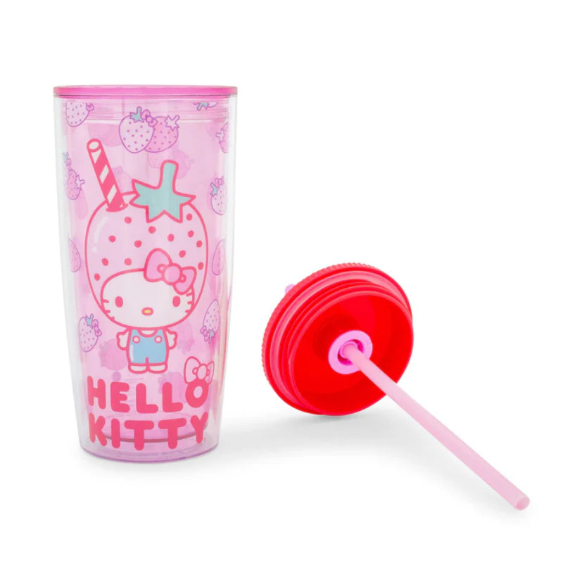 Sanrio Hello Kitty Strawberries 20 oz Tumbler With Lid and Straw - Pink
