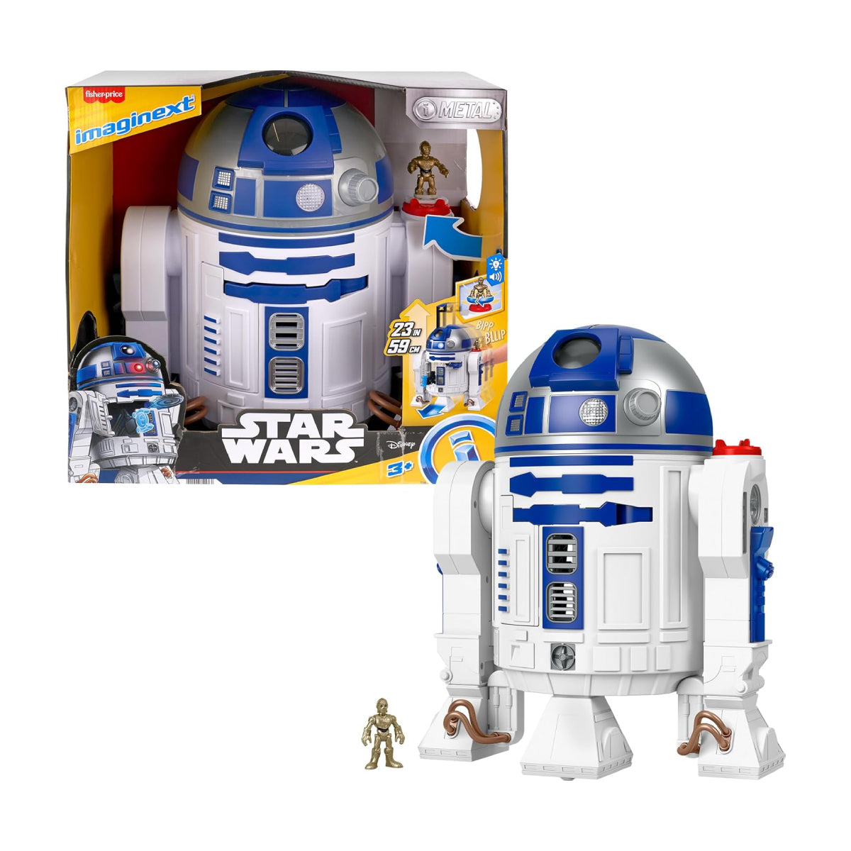 Imaginext Star Wars R2-D2 Toy with C-3Po Diecast Character Key - White/Blue