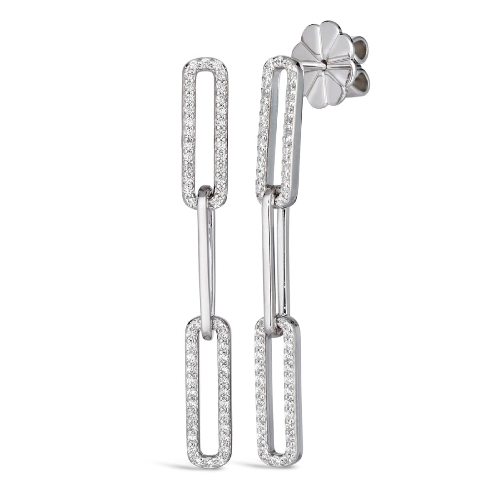Anna Zuckerman Anastasia 19 Women's 2ct. Diamond Crystalline Paloma Paper Clip 3 Link Earrings in 925 Sterling Silver