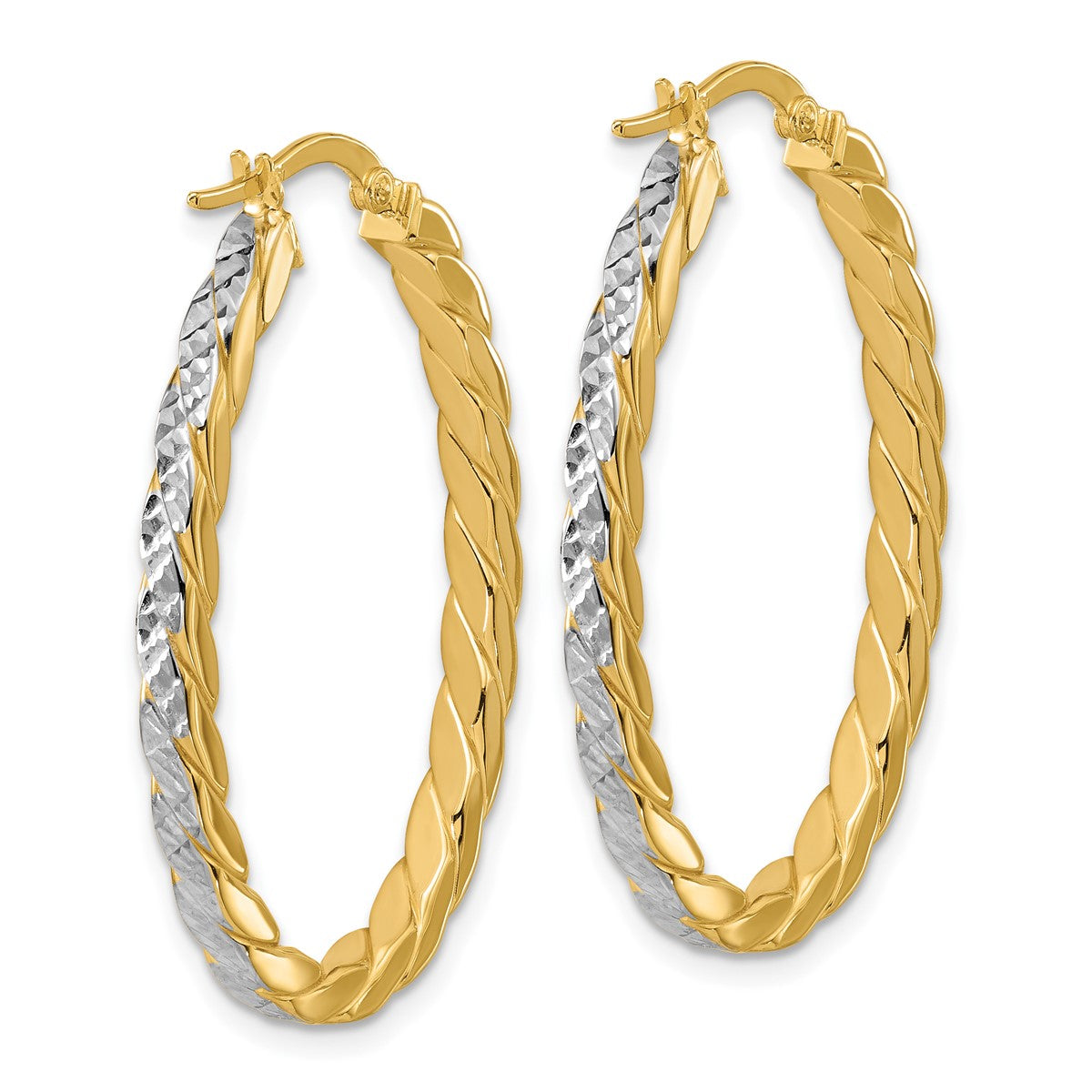 14K Yellow Gold Leslie's Women's 2.7mm Diamond-Cut Hoop Earrings with Rhodium Plating