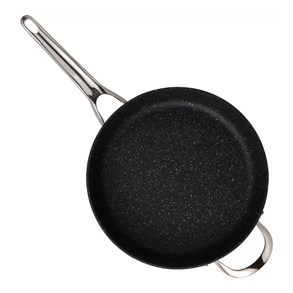 Sartén antiadherente de aluminio Starfrit The Rock de 11" con tapa de vidrio - Negro/Plateado