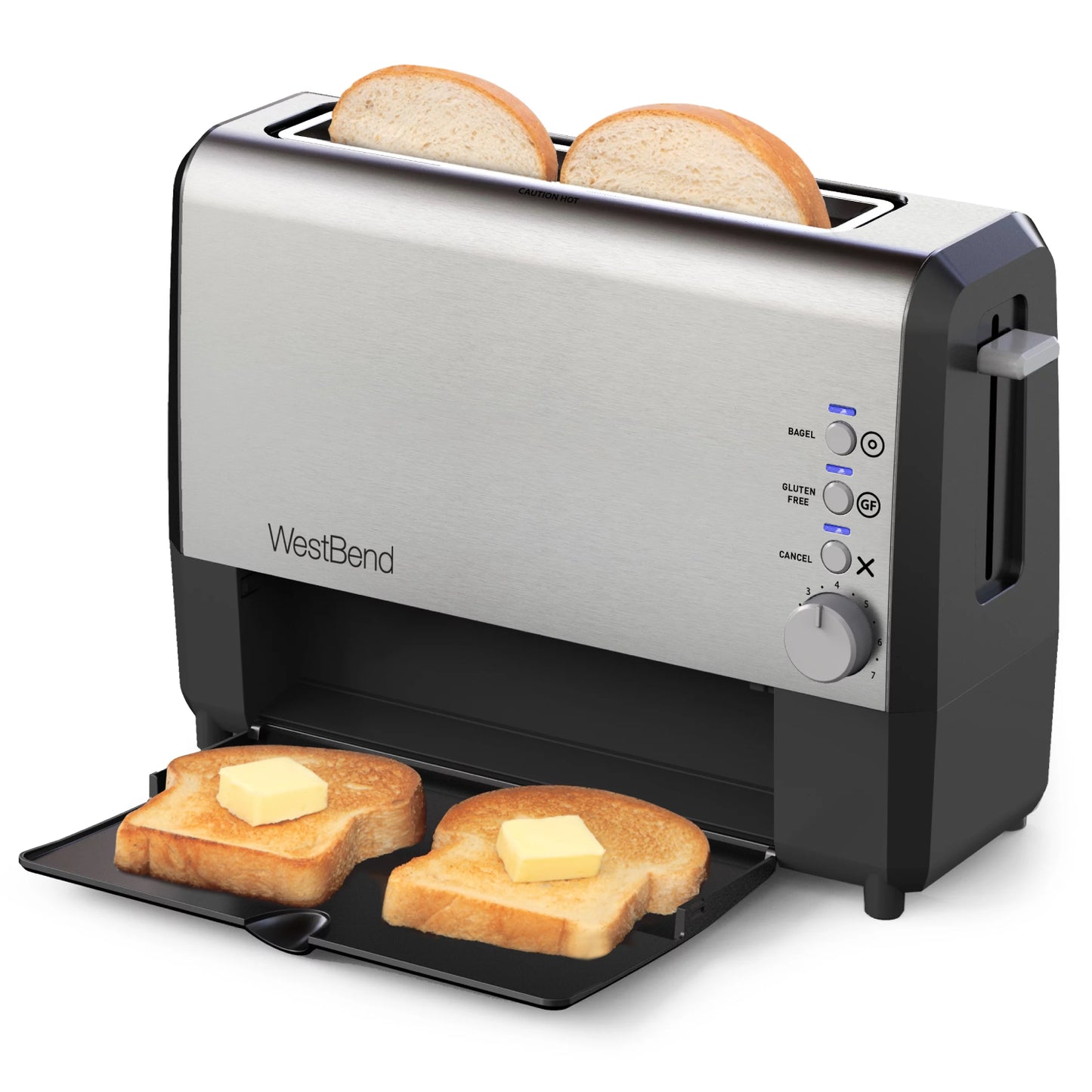 West Bend QuikServe Compact 2-Slice Toaster with Extra Wide Slots - Silver