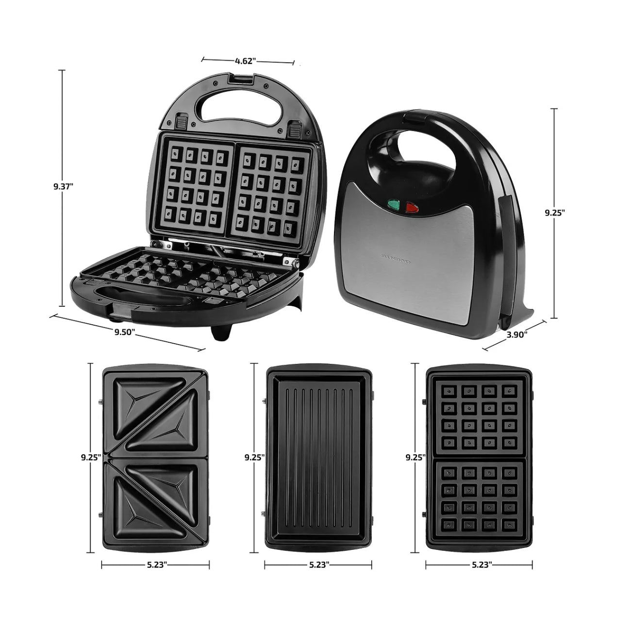 Sandwichera eléctrica 3 en 1 Ovente con placas antiadherentes extraíbles - Color negro