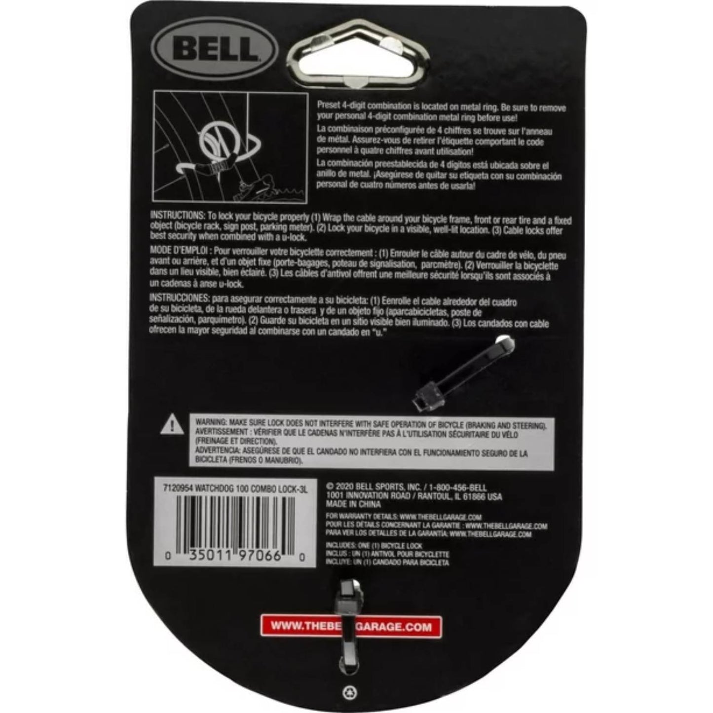 Bell Sports Watchdog 4-digit Cable Lock - Black