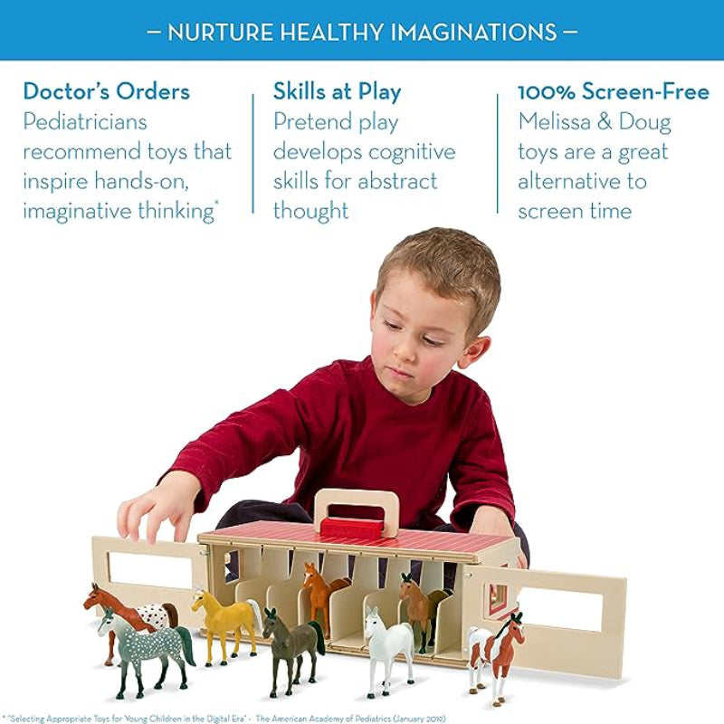 Melissa & Doug Take-Along Show-Horse Stable Playset with 8 Toy Horses