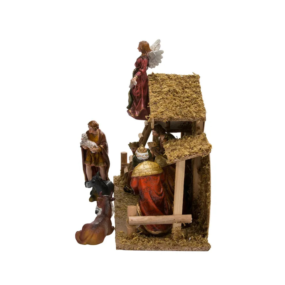 Kurt Adler 12-Piece Nativity Set with Wooden Stable