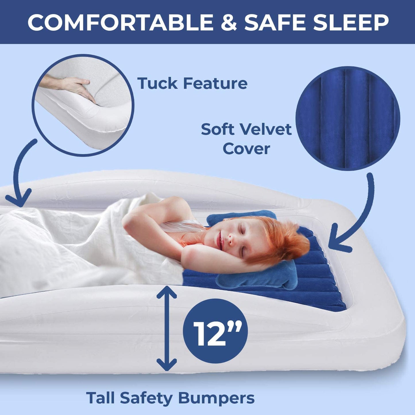 Coco & Lan Kids Premium Travel Air Mattress - Blue/White