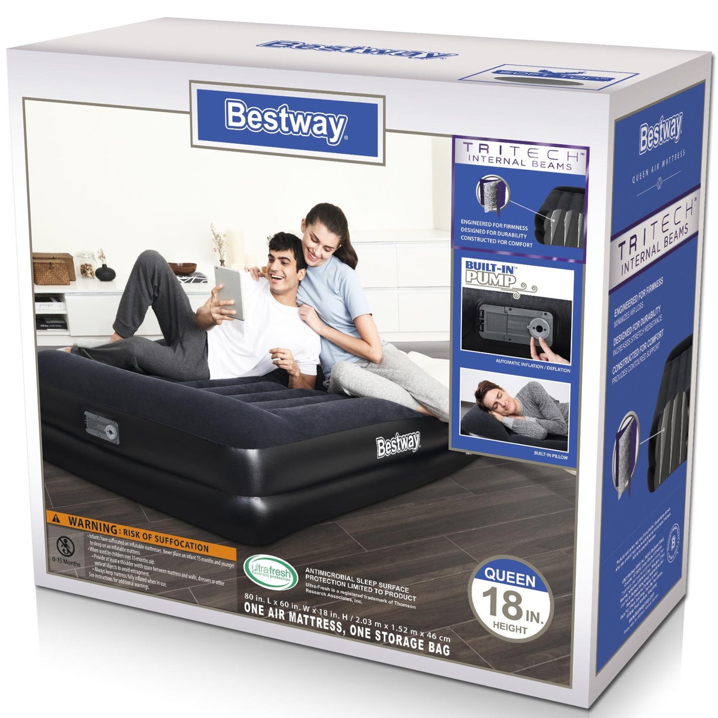 Bestway Tritech 18" Queen Air Mattress with Built-in AC Pump - Curacao