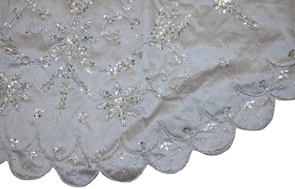 Kurt Adler 48" Hand Embroidered Tree Skirt - Silver - Curacao