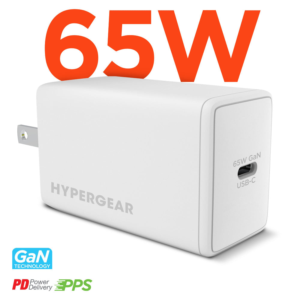 HyperGear SpeedBoost 65W USB-C PD GaN Laptop Wall Charger with PPS - White