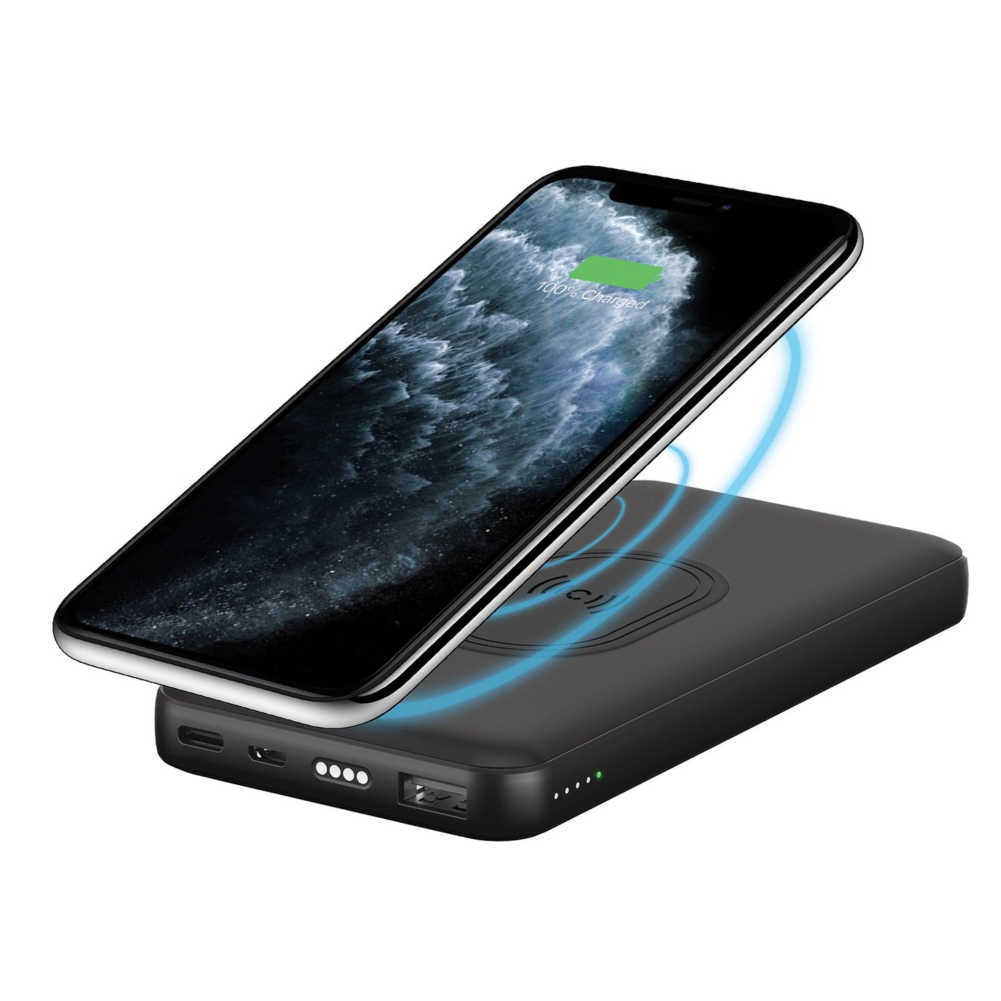 Banco de energía inalámbrico y base de carga Cygnett ChargeUp Duo de 10 000 mAh, color negro