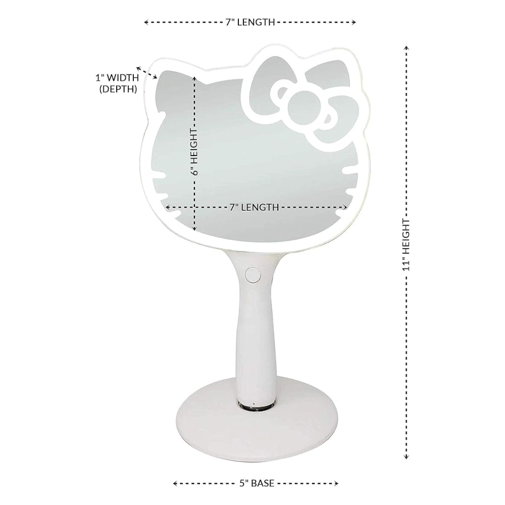 Impressions Vanity Hello Kitty Rechargeable LED Lighted Handheld Mirror with Standing Base - White