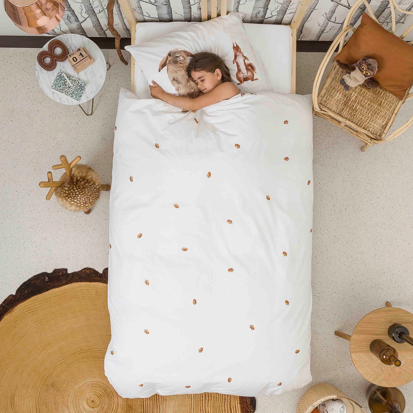 Snurk Twin Size 2-Piece Furry Friends Duvet Cover Set - White/Brown