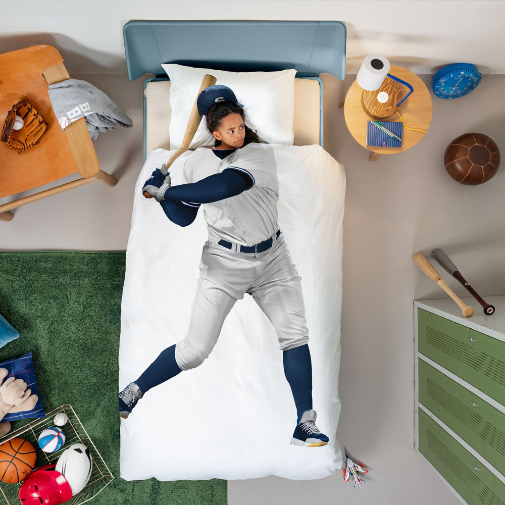 Juego de funda de edredón de béisbol de 2 piezas tamaño twin de Snurk - blanco/azul