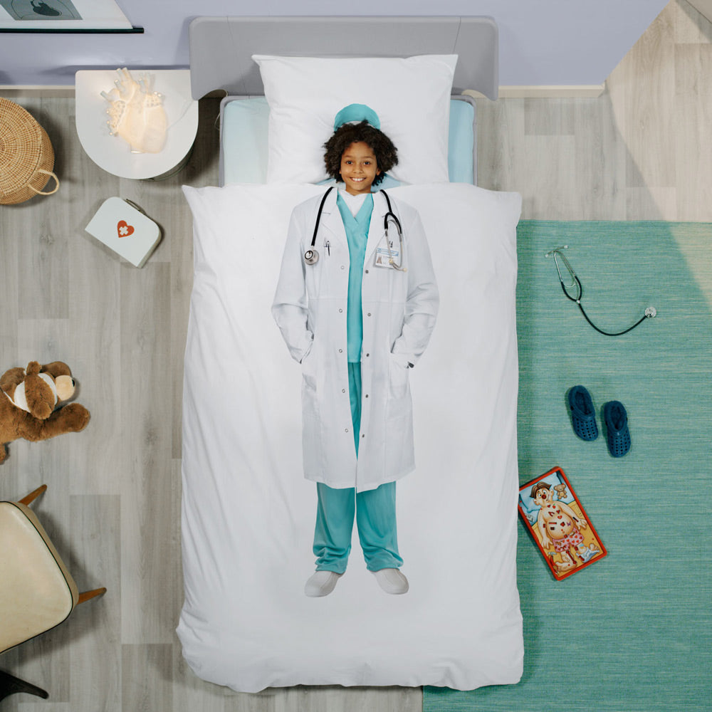 Juego de funda nórdica Snurk Twin Size de 2 piezas, diseño de doctor, color blanco y verde