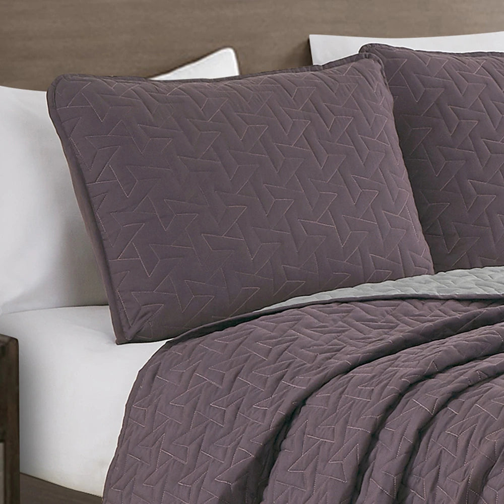 Esca Lada Queen Size 3-Piece Microfiber Reversible Bedspread Set - Purple