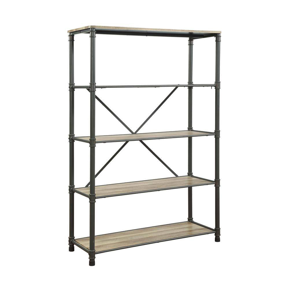 Estantería de cuatro niveles Itzel de 49" x 20" x 71" de Acme Furniture, gris arena y roble antiguo