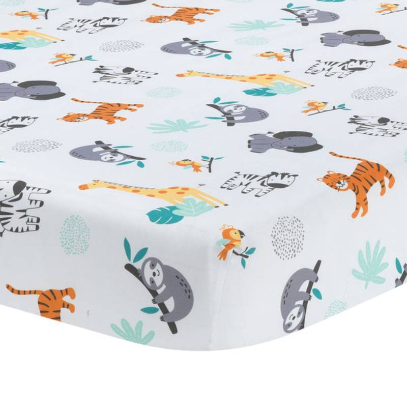 Bedtime Originals Mighty Jungle Animals Baby Fitted Crib Sheet - Multicolor