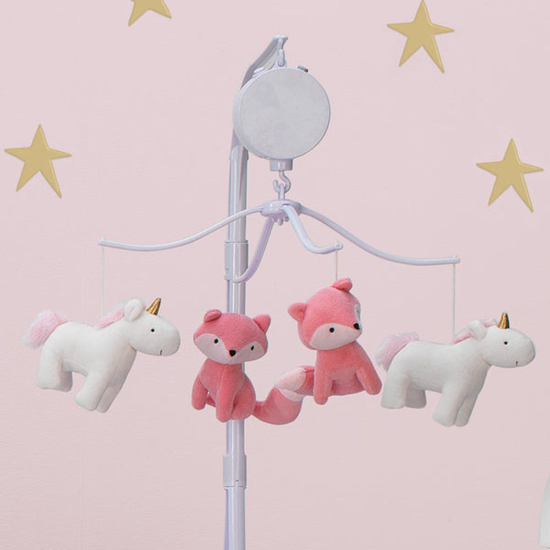 Bedtime Originals Rainbow Unicorn and Fox Musical Baby Crib Mobile - White/Coral