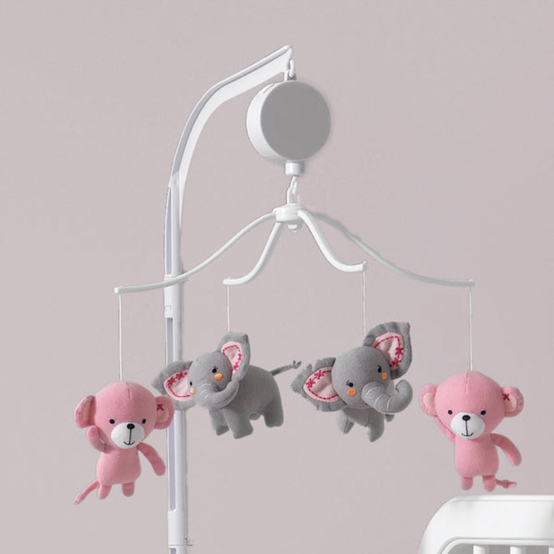 Bedtime Originals Twinkle Toes Monkey and Elephant Musical Baby Crib Mobile - Pink/Gray