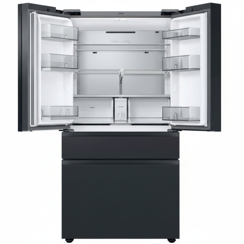 Samsung - Refrigerador inteligente BESPOKE de 29 pies cúbicos, 4 puertas y puertas francesas con Family Hub - Acero negro mate