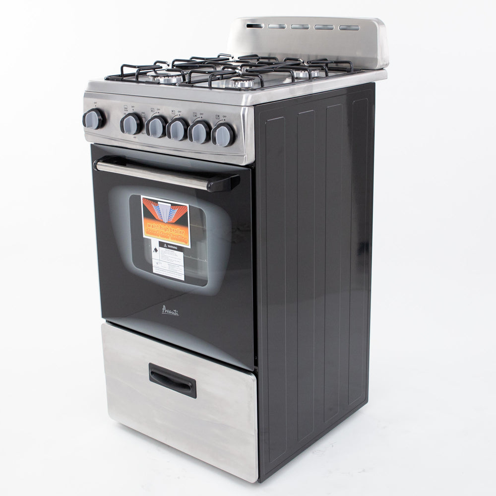 Avanti GR2013CSS 20" Freestanding Gas Range with 2.1 Cu. Ft Oven, Stainless Steel/Black