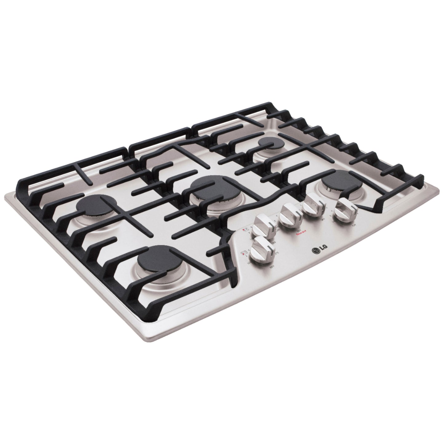 LG LCG3011ST 30" Recessed Gas Cooktop 5 Burners Including Super Boil Burner, Heavy Duty Cast Iron Grates - Stainless Steel - Curacao