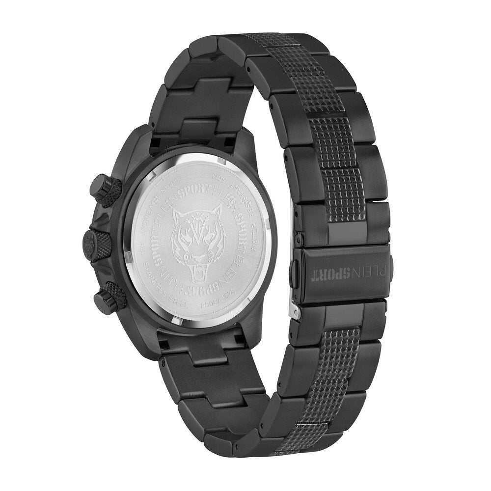 Reloj cronógrafo de cuarzo para hombre Plein Sport Hurricane de 44 mm con pulsera, color negro