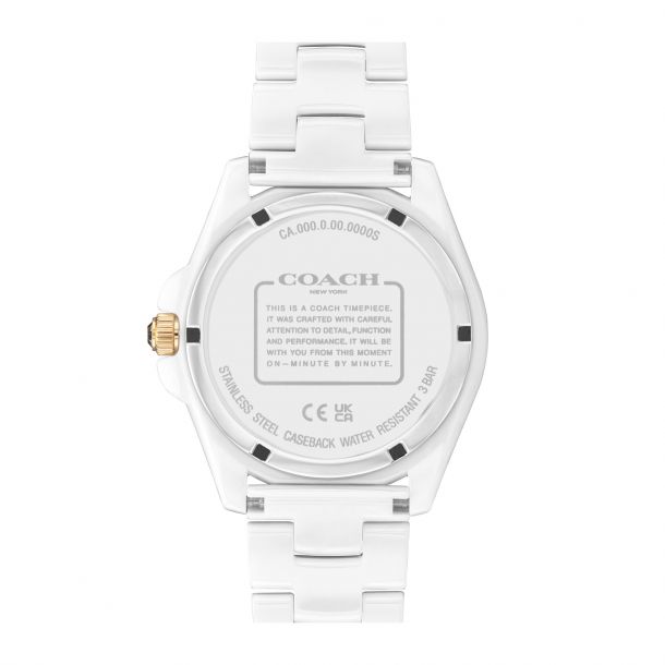 COACH Greyson Rainbow Crystal Accents and White Ceramic Bracelet Watch