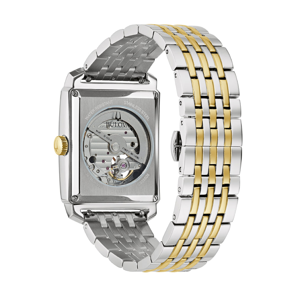 Reloj de pulsera de dos tonos con tres manecillas y esfera plateada Bulova Sutton para hombre de 33 mm