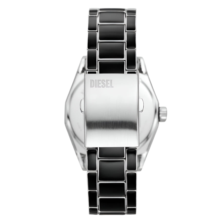 Reloj Diesel Scraper para hombre con correa de cuarzo de 43 mm, color negro y plateado