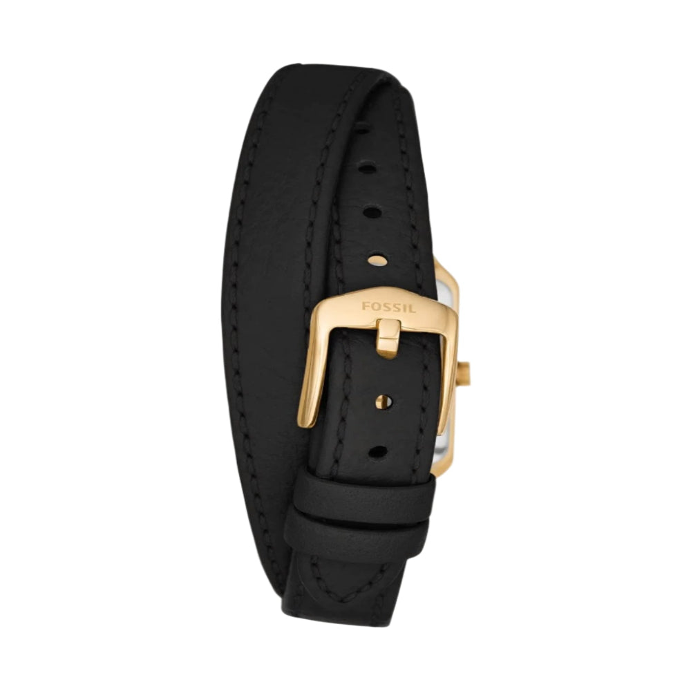 Reloj de cuarzo con correa de piel para mujer Fossil Raquel con fecha y tres manecillas de 23 mm, color negro