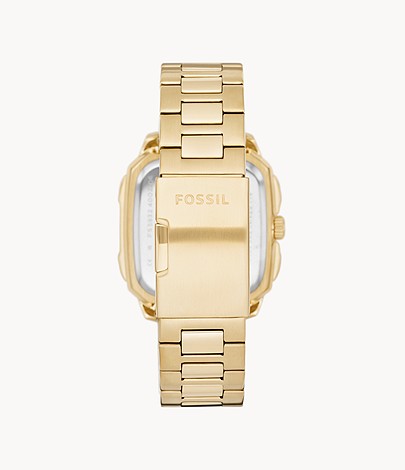 Reloj Fossil Inscription para hombre, de acero inoxidable, con tres manecillas y pulsera en tono dorado, de 42 mm, esfera negra