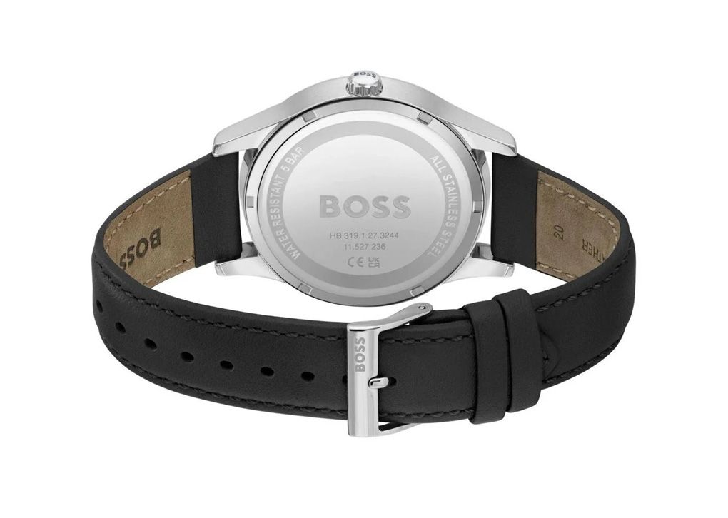 Reloj analógico de 41 mm con correa de piel para hombre de Hugo Boss, color negro