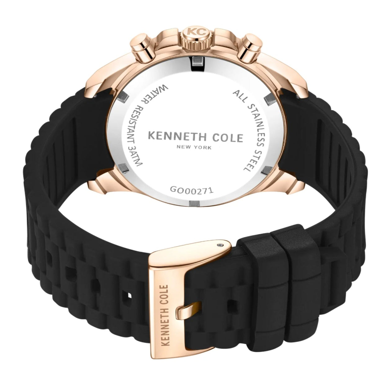 Reloj de cuarzo Kenneth Cole para hombre, correa negra, 42 mm, esfera dorada