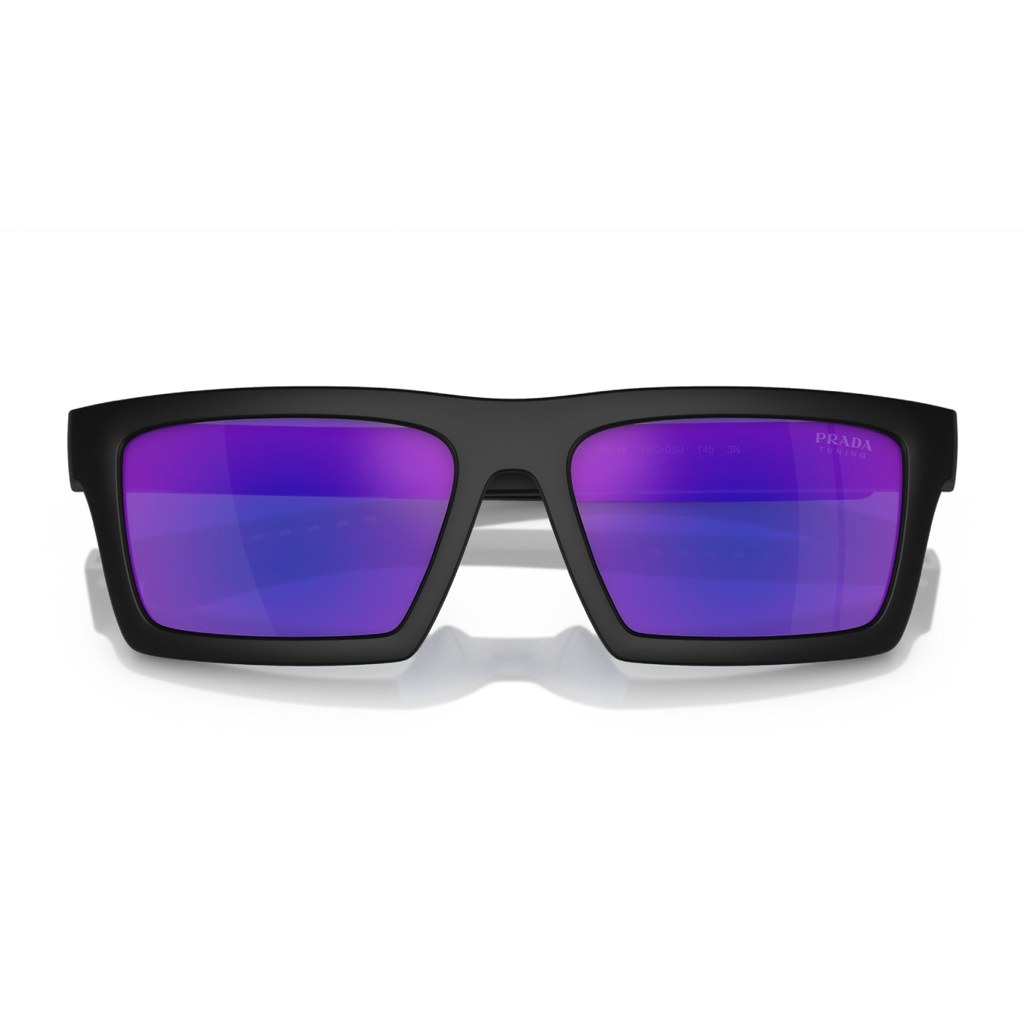 Prada Linea Rossa Men's PS02ZS Rectangle Mirrored Sunglasses - Matte Black/Dark Blue Mirror Violet