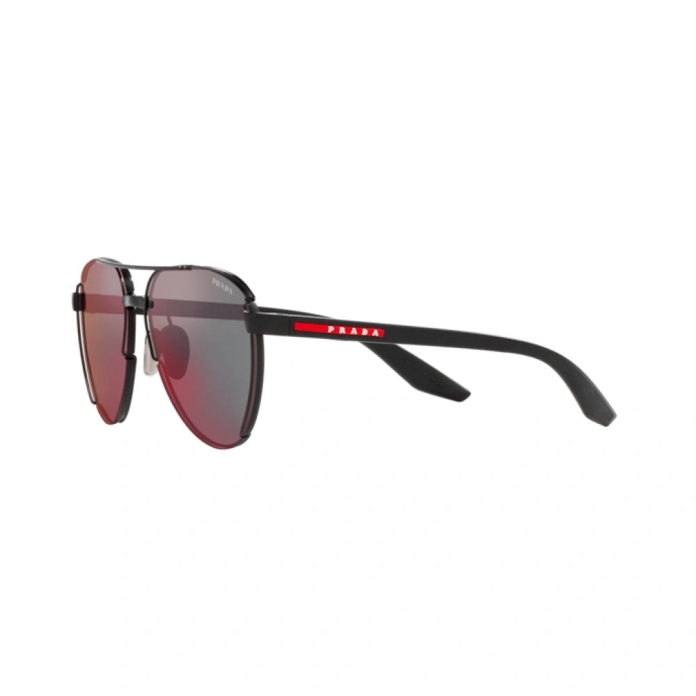 Gafas de sol estilo piloto para hombre Prada Linea Rossa, en gris oscuro con efecto espejo azul/rojo
