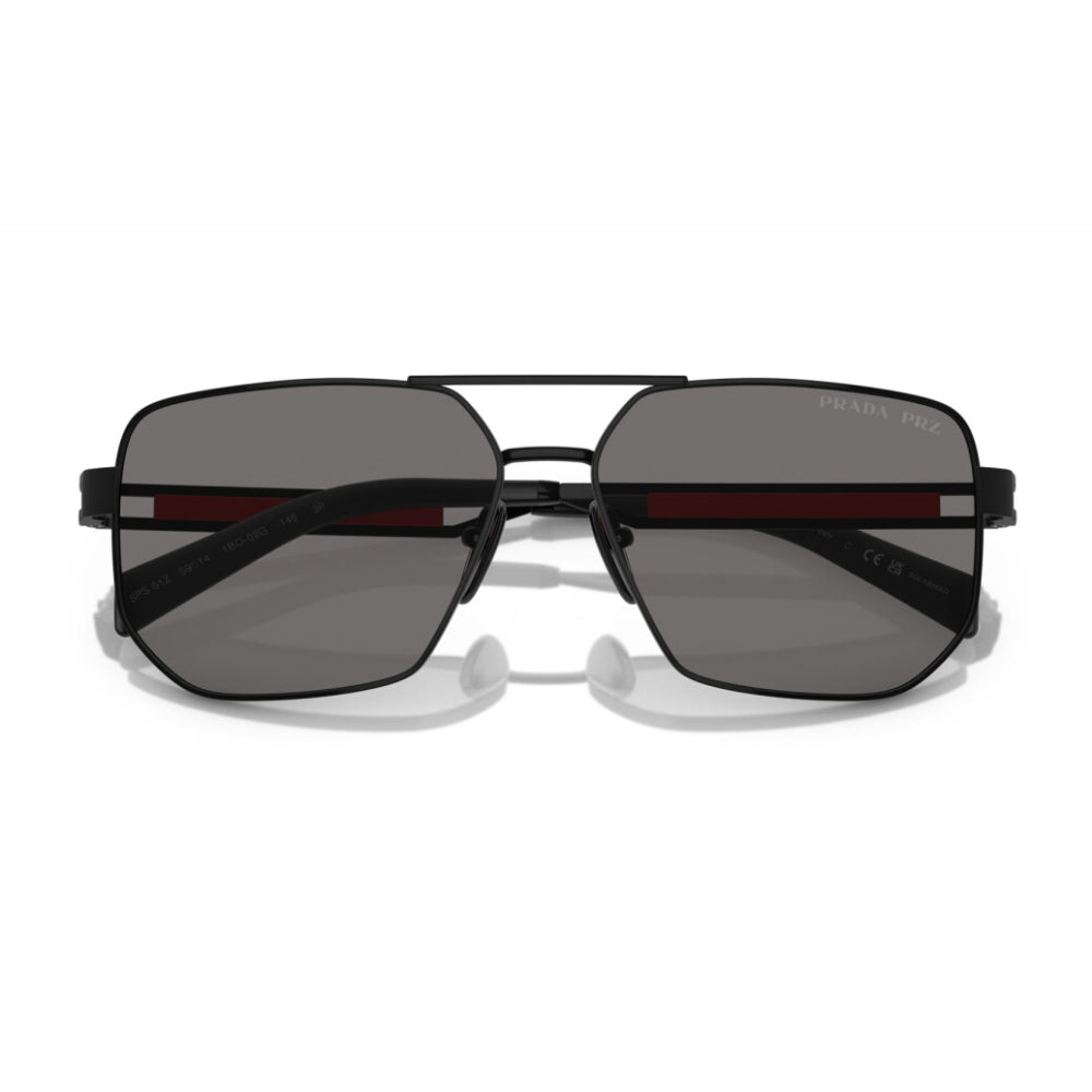 Gafas de sol Prada Linea Rossa PS51ZS Pilot de color liso para hombre - Negro mate/Gris oscuro polarizado