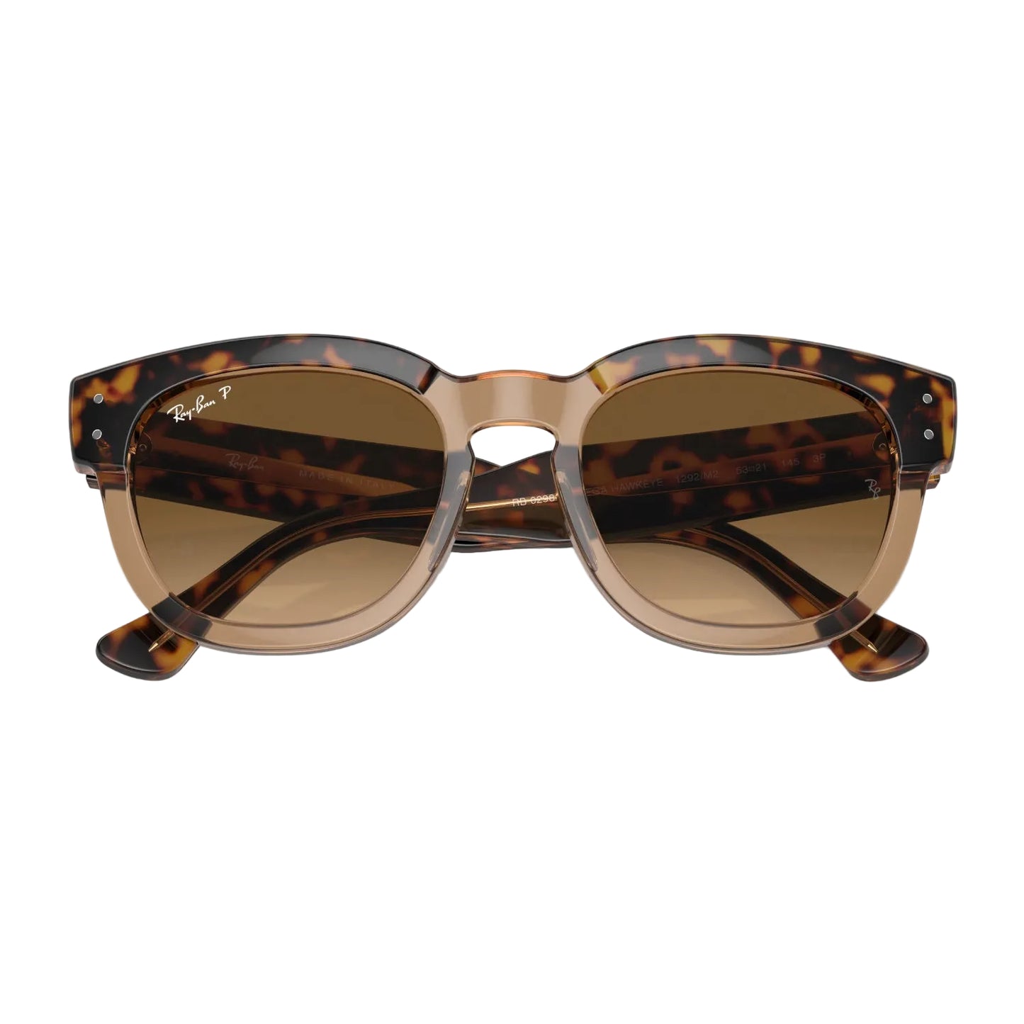 Gafas de sol unisex Ray-Ban Mega Hawkeye RB0298S con degradado cuadrado: habana pulida sobre marrón transparente/marrón